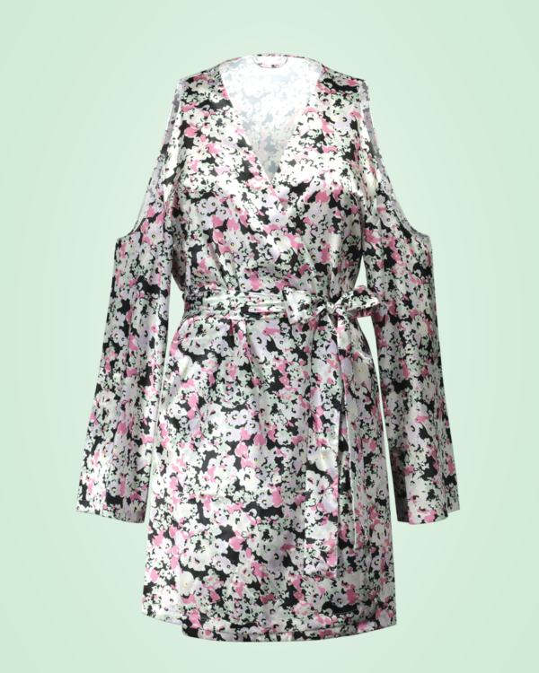 The front view of a Bodice Floral Print Robe