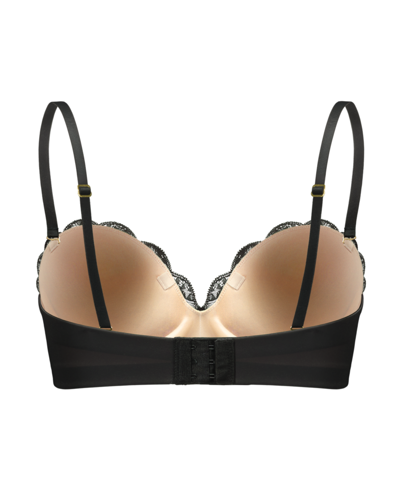 The back view of a black Bodice Strapless Convertible Bra with straps